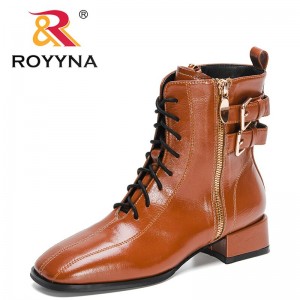 ROYYNA 2022 New Designers Motorcycle Boots Winter Boots Women Stylish Lace Up Ankle Shoes Ladies High Heel High Top Winter Boots