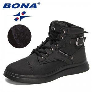 BONA 2023 New Designers Winter Black Action Leather Ankle Boots Men Fashion Luxury Brand Plush Warm Boots Man High Top Footwear