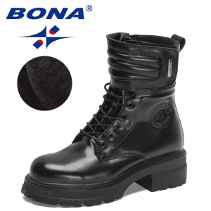 BONA 2023 New Designers Retro Round Toe Winter Plush Boots Women Platform Warm Ankle Boots Ladies Chunky High Top Boots Feminimo