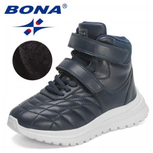 BONA 2023 New Designers Winter Boots for Children Outdoor Snow Shoes Warm Plush Non-slip Boys Girls Sport Shoe High Top Footwear