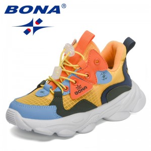 BONA 2023 New Designers Trendy Sneakers Lightweight Breathable Mesh Shoes Children Casual Outdoor Sports Running Shoes Kids Soft