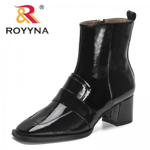 ROYYNA 2023 New Designers Classics Chelsea Boots Women Patent Leather Half Boots Ladies Thick Heel British Style Boots Feminimo