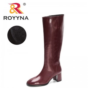ROYYNA 2023 New Designers Classical Fashion Women Long Boots Black Knee High Botas Ladies Rubber Sole Winter Short Plush Boots