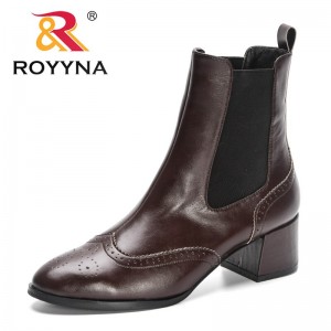 ROYYNA 2023 New Designers Classics Ankle Boots Women Retro Wedge Booties Ladies Thick Heels Chelsea High Top Winter Boots Comfy