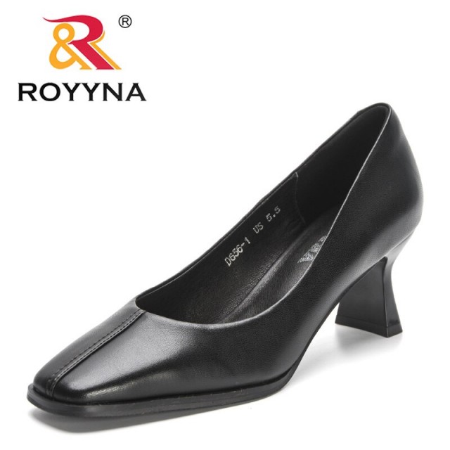 ROYYNA 2023 New Designers Dress Shoes For Women High Heels Shallow Mouth Shoes Ladies Thick-heeled Fashion Shoes Plus Siz 43