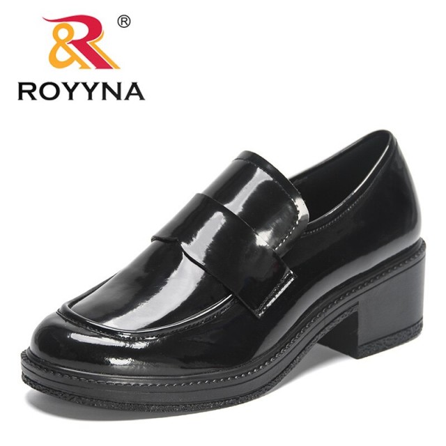 ROYYNA 2023 New Designers Pumps Loafers Women Chunky Heel Platform Shallow Oxfords Shoes Ladies Fashion Retro College Footwear