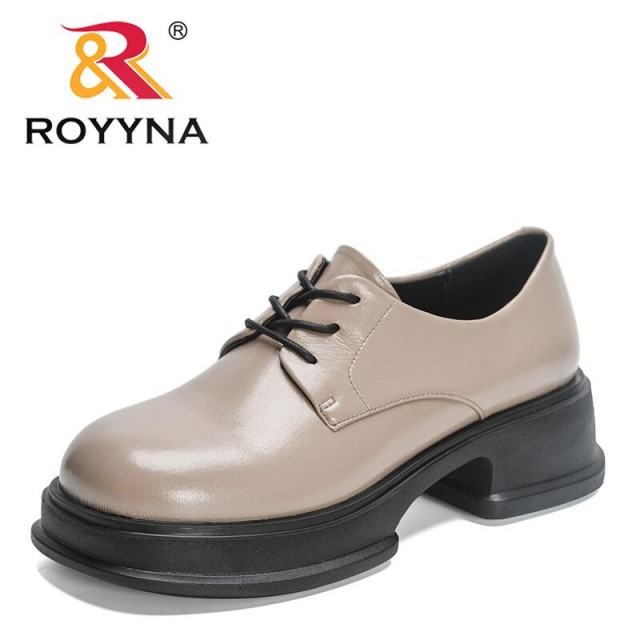 ROYYNA 2023 New Designers Loafers Shoes Thick Heels Student Shoes Lace Up British Style Oxford Shoes Ladies Platform Footwear