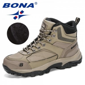 BONA New Designers Nubuck Hiking Boots Men Winter Shoes Walking Climbing Mountain Sport Boots Man Plush Warm Snow Footwear