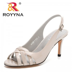 ROYYNA 2023 New Designers Genuine Summer Women Sandals High Heel Height Buckle Strap Metal Decration Shoes Feminimo